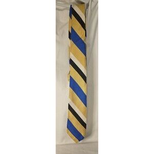 Vintage Mens Tie 3in Wide Yellow, Blue, White Diagonal Stripes Acetate Poly